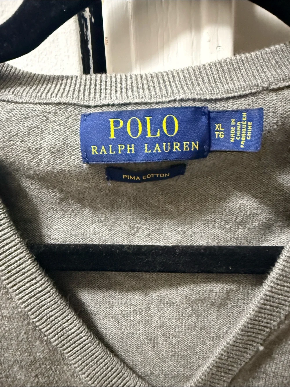 Polo Ralph Lauren Grey V-neck Knit Pullover Pima Cotton Sweater Size XL.